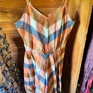 L.L. Bean Chevron Midi Dress in Orange, Blue, and Cream